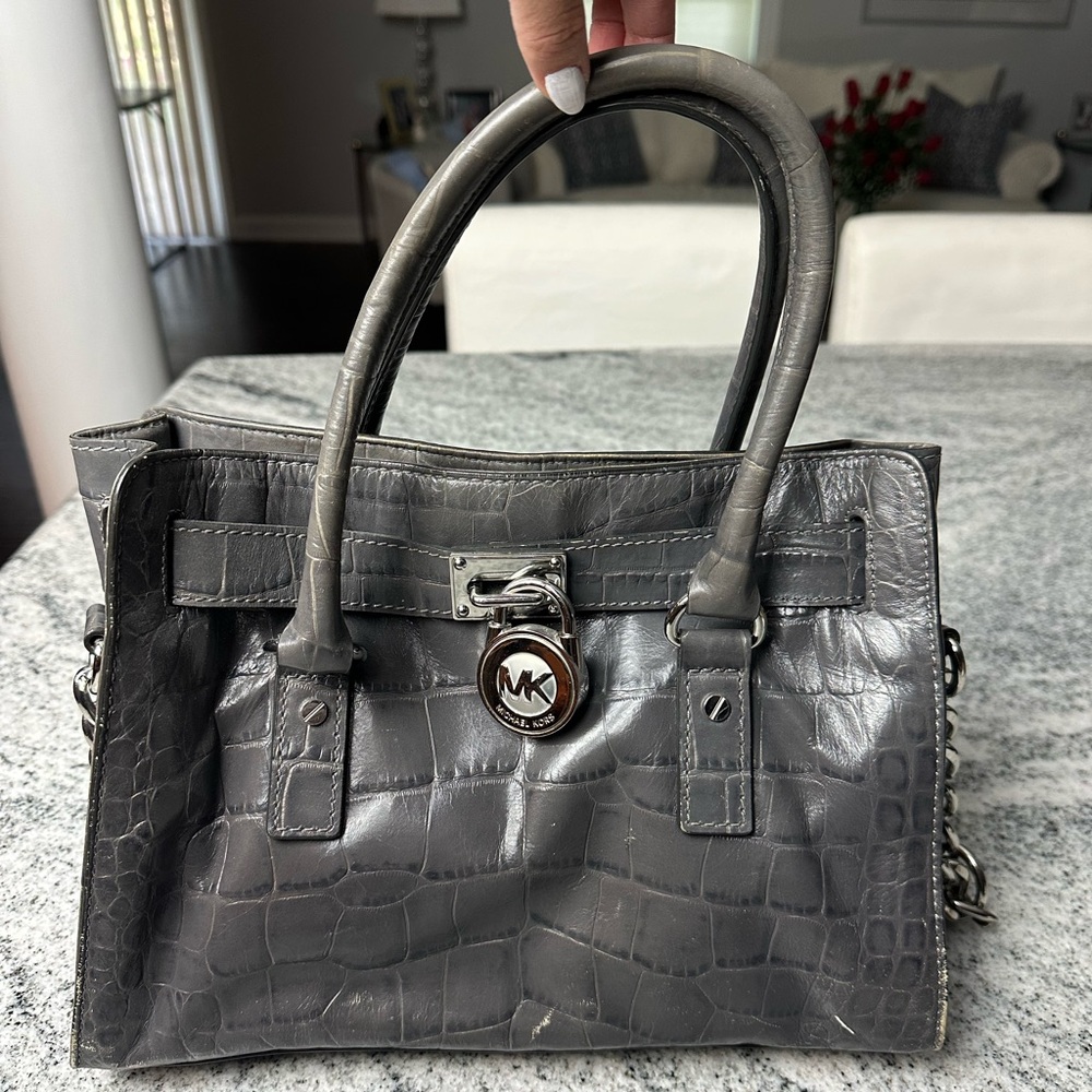 Michael Kors Charcoal Crocodile Embossed Satchel
